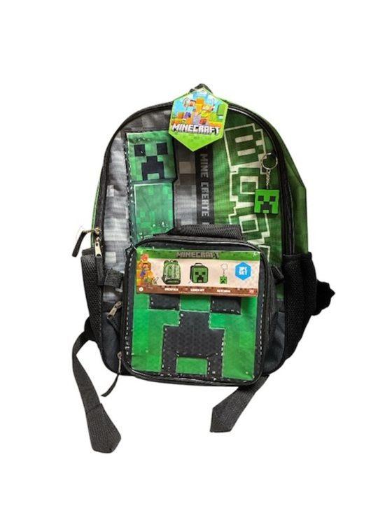 Minecraft Other - Minecraft Creeper 17” Backpack With Lunchbox And Keychain Set